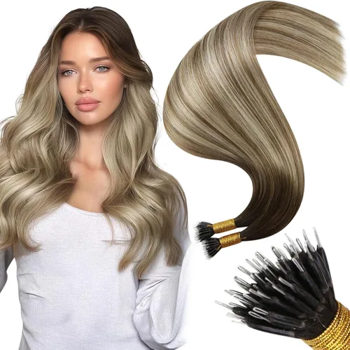 Vista 27 de Moresoo Micro Link - Extensiones de cabello humano, rubio ceniza oscuro