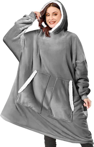 Vista 8 de BINSUNS Oversized Wearable Hoodie Blanket, Soft Fuzzy Microfiber & Sherpa Wearable Blanket Sweater with Giant Pocket