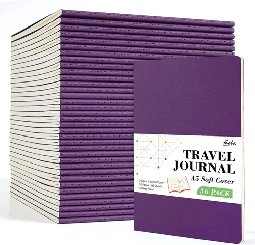 Vista 23 de feela - Paquete de 36 diarios de tapa suave a granel, diario de viaje con forro en blanco para mujeres y hombres, cuadernos con rayas universitarias