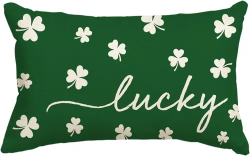 Vista 12 de AVOIN colorlife Funda de almohada de trébol de la suerte del día de San Patricio, 18 x 18 pulgadas, funda de cojín verde trébol para decoración