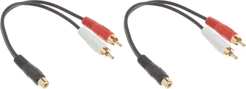 Vista 6 de C2G Legrand Cable divisor de señal RCA hembra a dos RCA macho, divisor RCA a RCA negro, cable en Y estéreo de audio de 6 pulgadas, cable convertidor