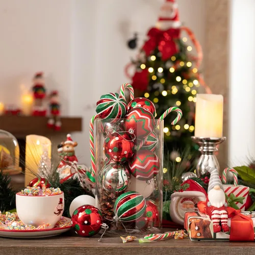 Vista 3 de Valery Madelyn - Adornos navideños para árbol de Navidad, 35 adornos pequeños inastillables de bola de Navidad en rojo, verde y blanco, 2 pulgadas