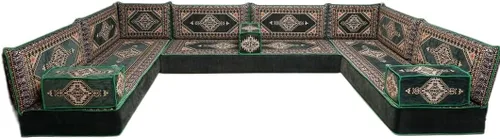 Vista 22 de arabicsofa Sofá en forma de U de estilo árabe para el suelo – Juego de Majlis hecho a mano – Sofá de estilo bohemio