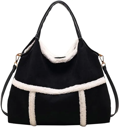 Vista 7 de Bolso grande para mujer, bolso cruzado de gamuza con asa superior con forro de lana de cordero sintético, bolso de viaje para el trabajo