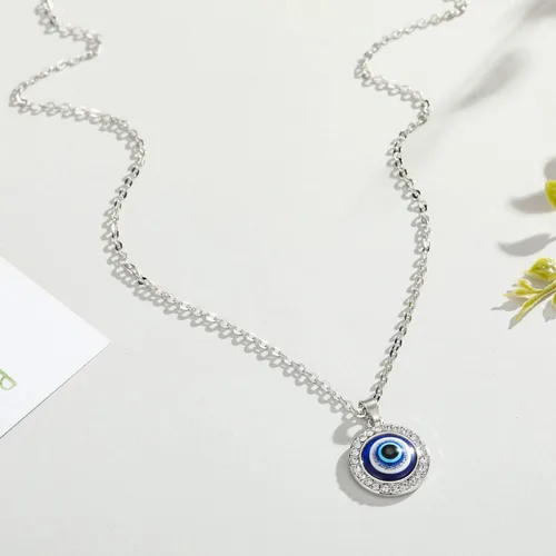 Vista 4 de Gargantilla con colgante de ojo malvado azul, collar de la suerte de cuerda de cuero para mujer