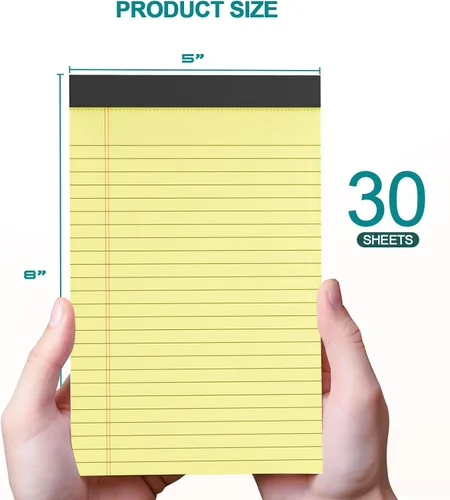 Vista 2 de Blocs de Notas 5x8, Paquete de 4 Blocs de Notas Legales Pequeñas 5x8 Amarillo, Blocs de Notas Legales con Renglones para Universidad, Blocs de Papel