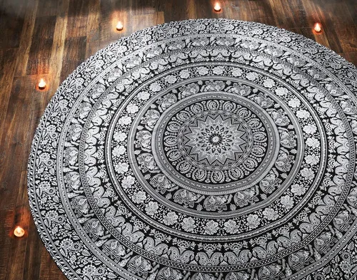 Vista 25 de raajsee Tapiz de Playa Redondo Turquesa Hippie/Boho Manta de Playa Mandala/Manta de Algodón Indio - Mantel Redondo/Decoración del Hogar/Alfombra