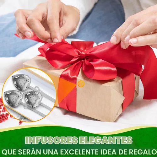 Vista 8 de Infusor de té de corazón, 10 unidades, 5.52 pulgadas, acero inoxidable más Juego de infusor de té de corazón plateado