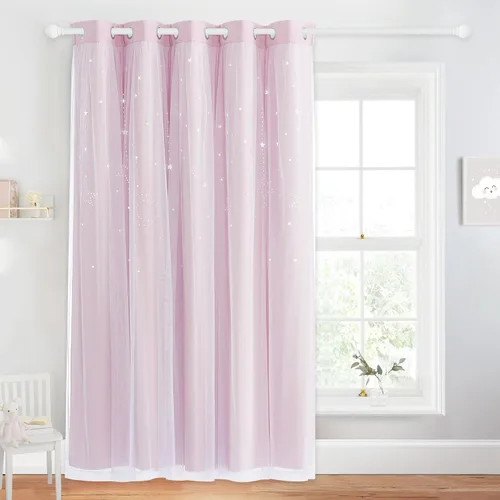 Vista 20 de NICETOWN Cortinas para Dormitorio de Niñas Infantiles con Estrellas Caladas Ventana 2 Capas Cortina 63 Pulgadas de Longitud Oscurecimiento