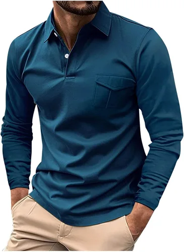 Vista 29 de Mens Long Sleeve Polo Shirts Casual Loose Button Down Shirt Big and Tall Gym Workout Tee Top Lightweight Pullover