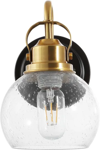 Vista 8 de JONATHAN Y Candelabro de metal con 1 luz de bronce aceitado dorado de 6 pulgadas, aplique de pared industrial para baño, con pantalla de vidrio