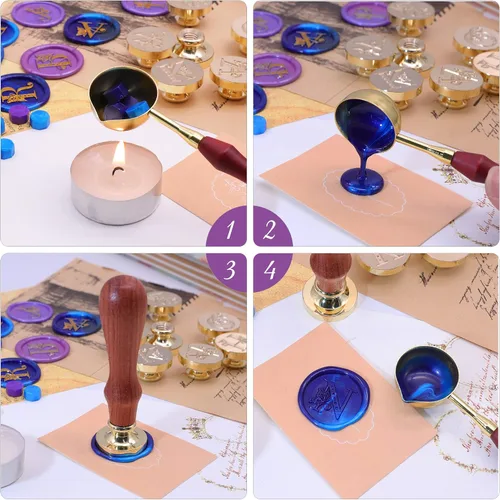 Vista 7 de SWANGSA Kit de sellos de cera del alfabeto, diseño de mariposa vintage, 26 letras A-Z con 2 asas de madera, kit de regalo para invitación de boda