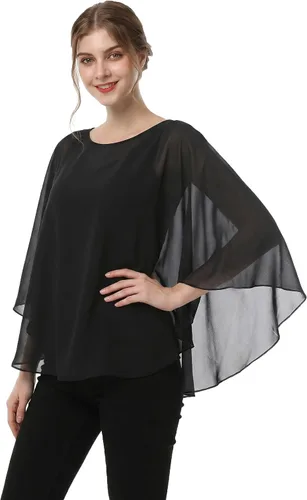 Vista 4 de Capas de gasa para mujer, chales y envolturas para poncho Negro