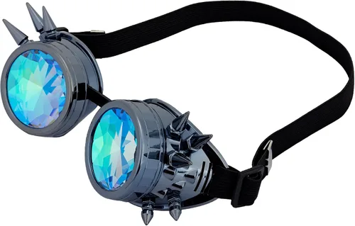 Vista 167 de Gafas de caleidoscopio retro con pinchos, gafas de cristal arcoíris steampunk estilo soldadura, gafas de cosplay punk