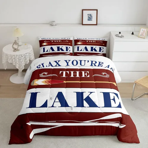 Vista 34 de Lake House - Juego de edredón tamaño individual, juego de ropa de cama rústica de granja vieja de 2 piezas para niños, adolescentes y adultos