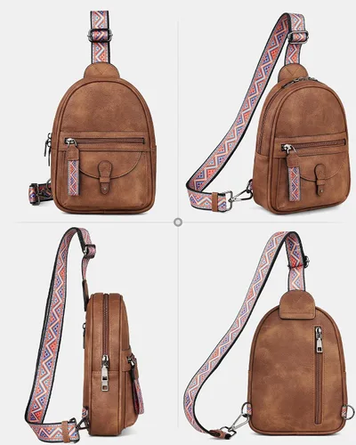 Vista 3 de FADEON Bolso bandolera de diseñador para mujer, bolso cruzado de piel sintética, paquetes de múltiples bolsillos con ranura para tarjetas, Z-marrón