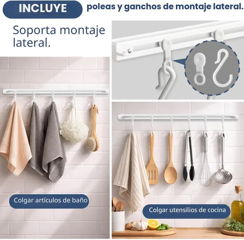 Vista 5 de Riel de cortina de techo autoadhesivo (4.72 pies, 4.7 ft, blanco) para montaje en pared suave, sin tornillos, cortinas adhesivas