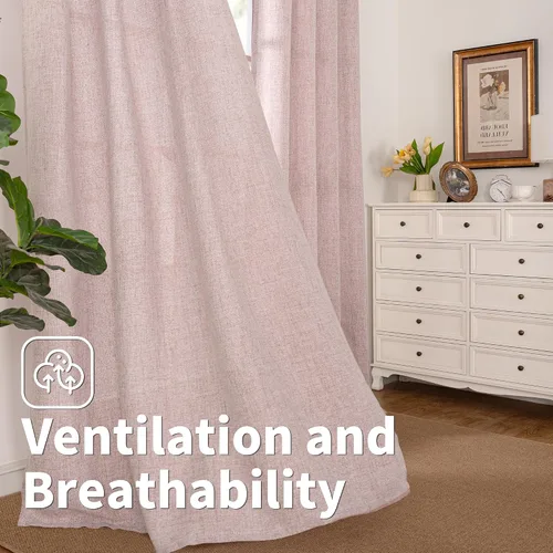 Vista 132 de BGment Cortinas de Lino Beige de 63 Pulgadas de Largo 2 Paneles - Tratamientos para Ventanas con Textura de Arpillera Filtrantes de Luz Cortinas B