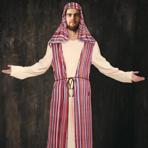 Vista 7 de Jenaai 4 piezas de disfraz de Jesús adulto para hombres de Navidad, vestido de Jesús, diadema de cinturón para Halloween, Navidad, Pascua, Jesús