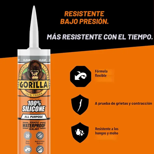Vista 7 de Gorilla Sellador de silicona impermeable para calafatear y sellar, cartucho de 10 onzas (paquete de 1), sellador de calafateo transparente