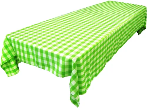 Vista 6 de LA Linen Mantel rectangular de poliéster Gingham a cuadros 60 por 84 pulgadas, blanco y verde oscuro