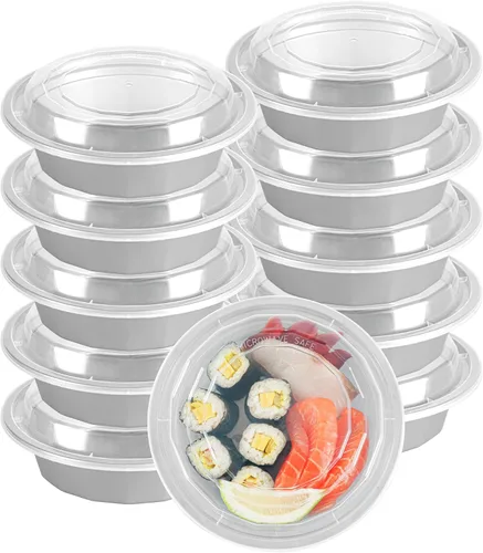 Vista 25 de Asporto - Cajas para llevar de 16 onzas, 50 recipientes de alimentos para llevar para microondas, tapas de plástico transparente incluidas, no Negro