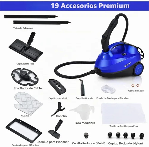 Vista 5 de COSTWAY Limpiador a vapor multiusos de 2000 W con 19 accesorios Azul