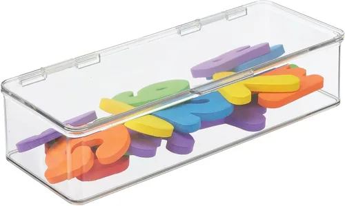 Vista 7 de mDesign Contenedores de Cajas Organizadoras Largas de Plástico para Sala de Juegos/Gaming de Almacenamiento con Tapa con Bisagras para Estantes