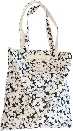 Vista 31 de Floral Canvas Tote Bag Double-Sided Printed Cloth Cotton Tote Floral Shoulder Bags for Beach Travel Shopping Grocery