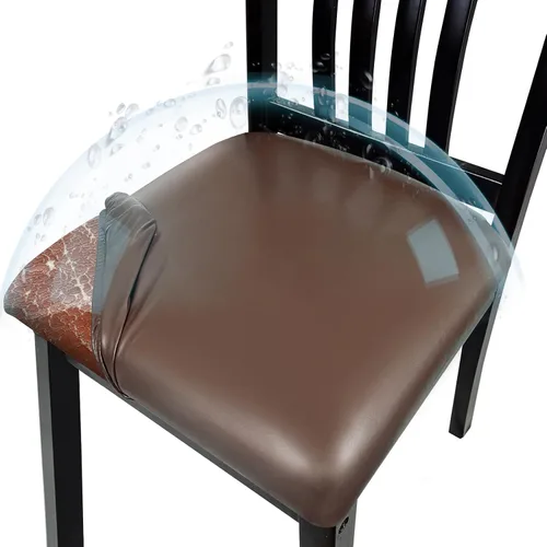 Vista 12 de Juego de 2 fundas de asiento para sillas de comedor de cuero PU, fundas impermeables para sillas de cocina, funda elástica para sillas