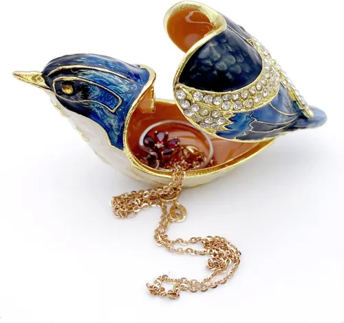 Vista 5 de JWT Astyle Bule-Naped Nuthatch - Cajas de baratijas con bisagras de cristal coleccionables, joyero para amantes de los pájaros, collares, anillos