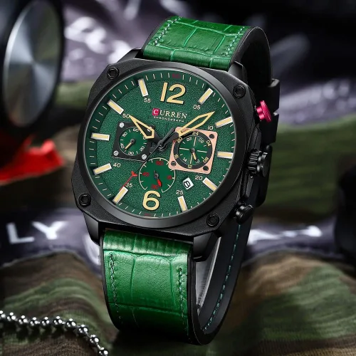 Vista 3 de KAIGOPAW Reloj de cuero para hombre cuadrado multifunción cronógrafo cuarzo impermeable a la moda