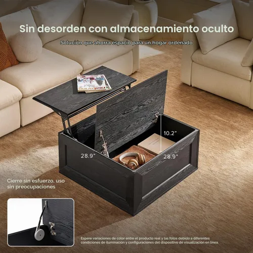 Vista 5 de Mopio Blake - Mesa de centro con tapa abatible y almacenamiento, mesa de centro cuadrada moderna de estilo rústico con parte superior fácil