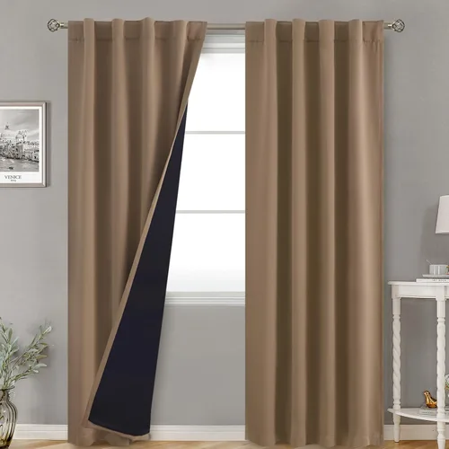 Vista 156 de BGment Cortinas 100% opacas beige de 63 pulgadas de largo con forro aislante térmico, bolsillo para varilla y lengüeta trasera de doble capa