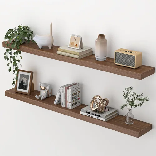 Vista 19 de Heimlove Estantes flotantes para pared, estante de 16 pulgadas para baño pequeño, almacenamiento montado y exhibición, estantes de madera para Negro