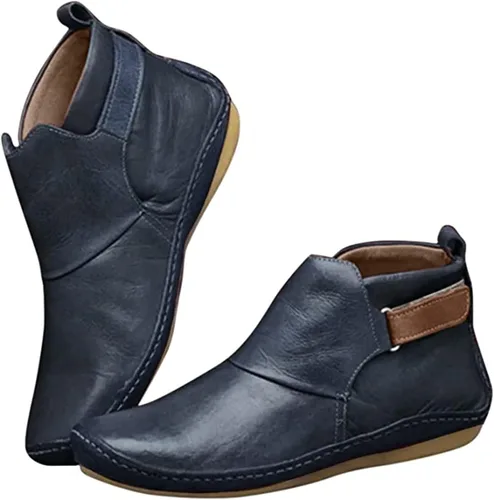 Vista 4 de Ladmiple Botas de tobillo para mujer, sin tacón, casual, con cremallera lateral, botas cortas vaqueras occidentales, zapatos para caminar