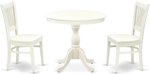 Vista 16 de East West Furniture AMVA5-LWH-W - Juego de mesa y sillas de cocina de 5 piezas, incluye una mesa de comedor redonda con pedestal y 4 sillas