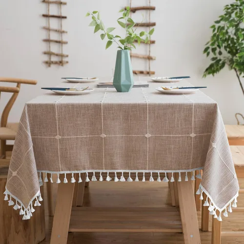 Vista 13 de Oubonun Mantel cuadrado de lino de algodón, resistente a las arrugas y al agua, lavable a máquina con borlas para cocina y comedor, 55 x 55