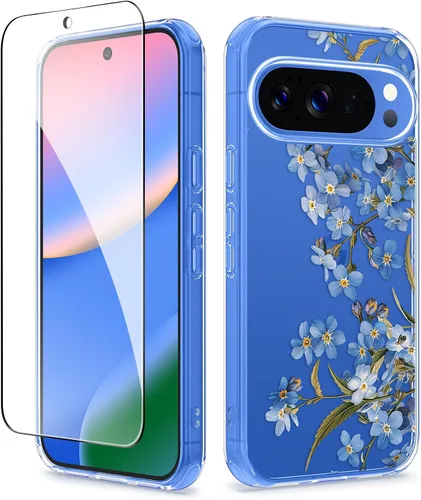 Vista 23 de GVIEWIN Funda para Google Pixel 10a con protector de pantalla, protección contra caídas de grado militar, no amarillenta, transparente, floral