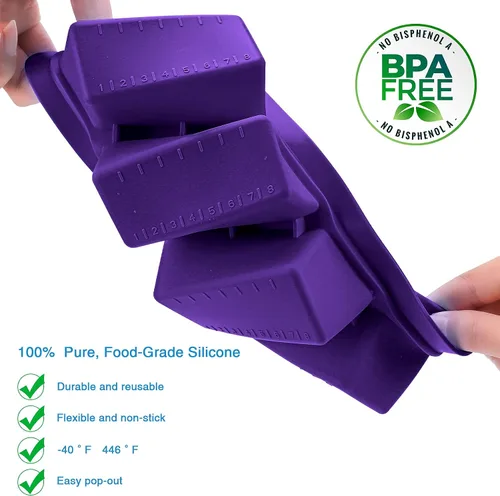 Vista 5 de Molde de mantequilla con tapa, recipiente de silicona para mantequilla con espátula, moldes de silicona antiadherentes para hacer 4 formas de barra