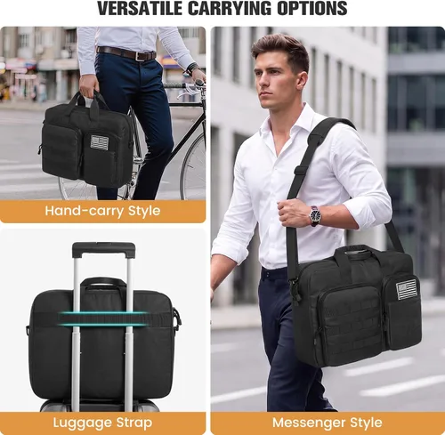 Vista 7 de S-ZONE Bolsa de mensajero táctica para hombres 15.6-16 pulgadas bolsa para Negro