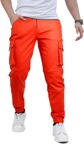 Vista 6 de GINGTTO Pantalones de cuero para hombre, pantalones de discoteca ajustados para hombre elásticos