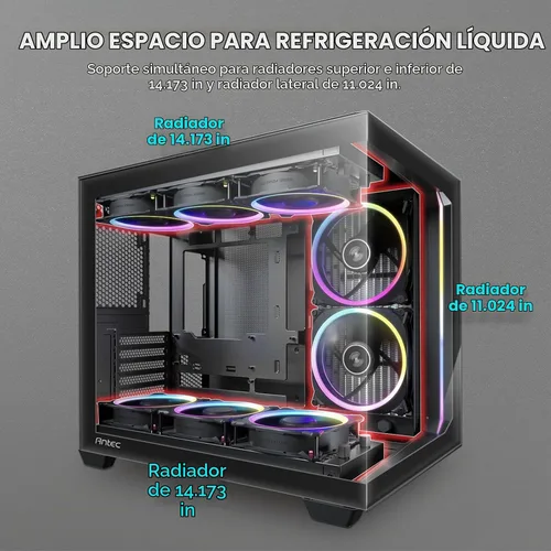 Vista 5 de Antec C5 ARGB, 7 x 120mm ARGB PWM ventiladores incluidos, hasta 10 ventiladores simultáneamente, puerto Type-C 3.2 Gen 2, paneles frontales