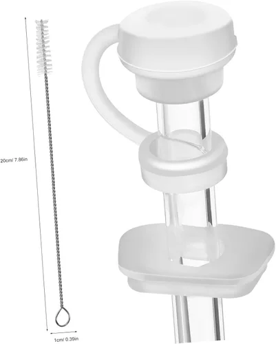 Vista 5 de Juego de 12 tapones de silicona para derrames con tapas de pajilla, cepillos de limpieza compatibles con vasos y tapones para derrames