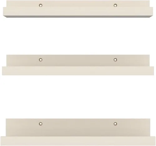 Vista 5 de Giftgarden Estantes flotantes de 16 pulgadas montados en la pared, estante de madera de grano de madera beige blanco cremoso para baño, dormitorio