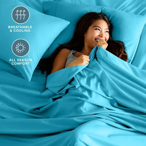 Vista 111 de Bare Home Sheet Set 1800 Ultra-Soft with 2 Pillowcases (Twin XL, Dark Blue)