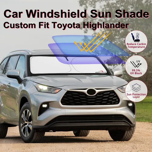 Vista 3 de Parasol para parabrisas de automóvil, personalizado para Toyo-ta Highlander 2020-2024 [4 capas de nanorevestimiento] con bolsa de almacenamiento