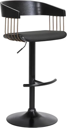 Vista 16 de Armen Living Larisa - Taburete giratorio de madera de nogal de mediados de siglo para encimera de isla de cocina en piel sintética negra con metal