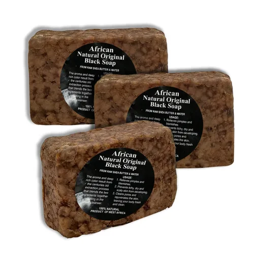 Vista 10 de HERBOGANIC Barra de jabón negro africano crudo Paquete de 1,16 oz 100% natural puro Producto de Ghana. El jabón negro es ideal para acné, eczema