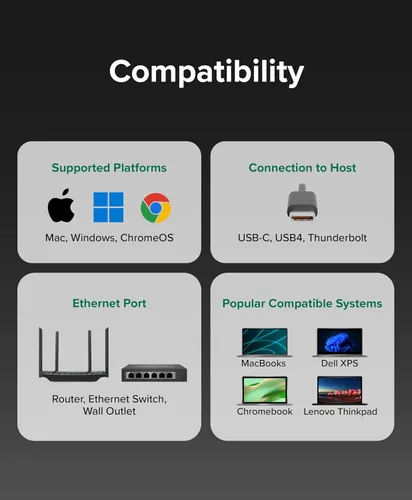 Vista 5 de Plugable Adaptador USB-C a Ethernet de 5 Gbps, actualiza dispositivos USB-C sin Ethernet a redes cableadas estables ultrarrápidas
